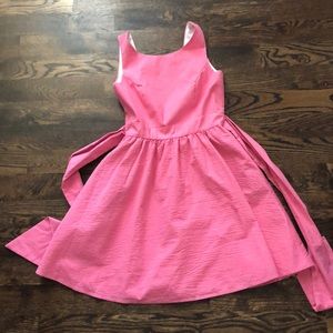 Lauren James backless pink seersucker dress